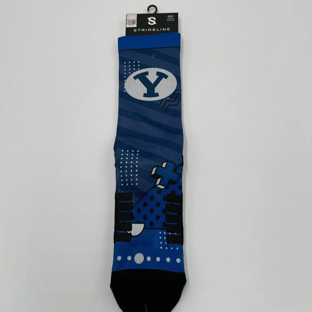 Strideline BYU Cougars Geo Block Premium Full Sub‎ Crew Socks Blue M/L NEW NCAA